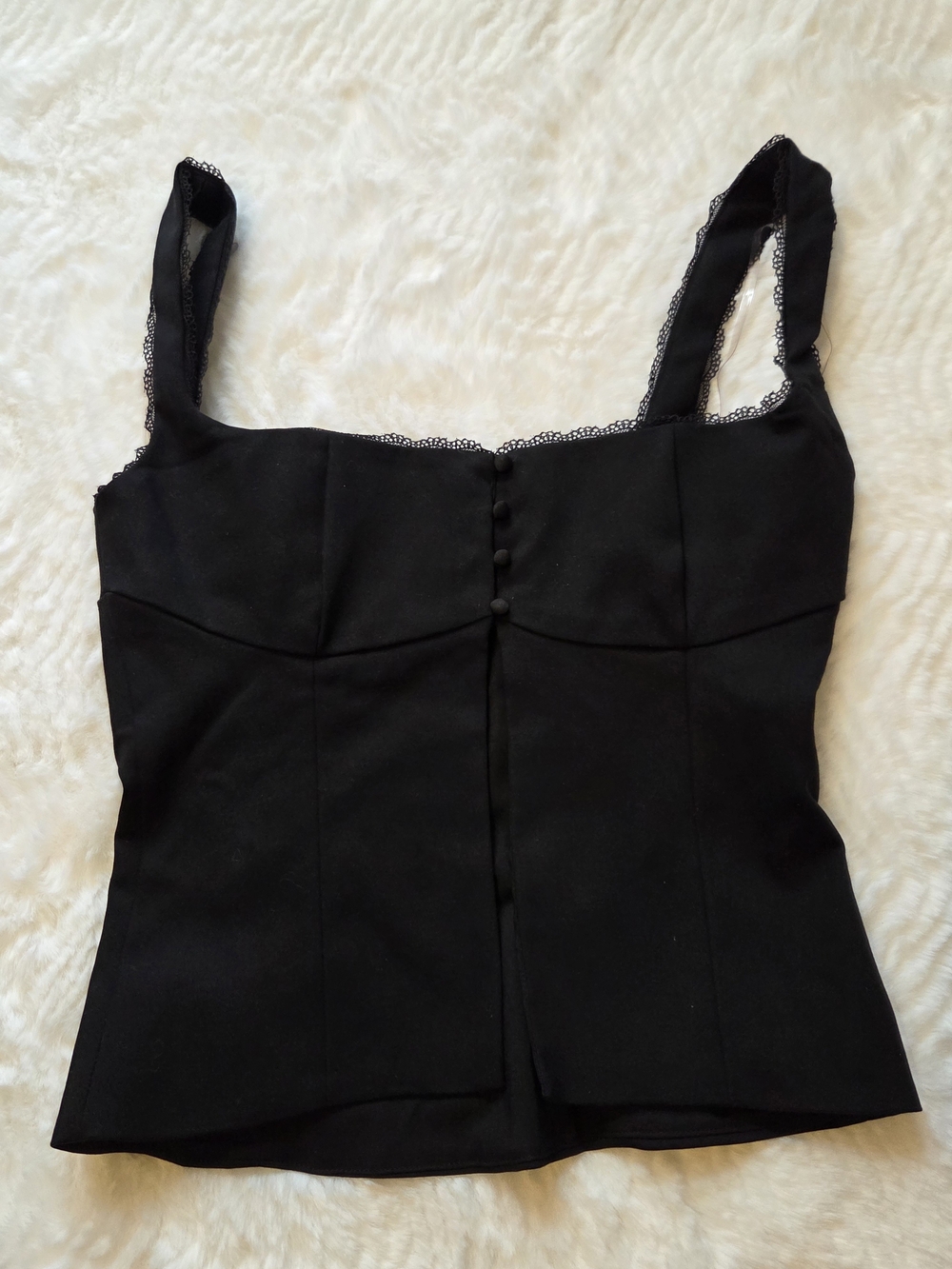 House of CB Noura Black Lace-Trim Button Front Crop Top - Picture 4 of 13